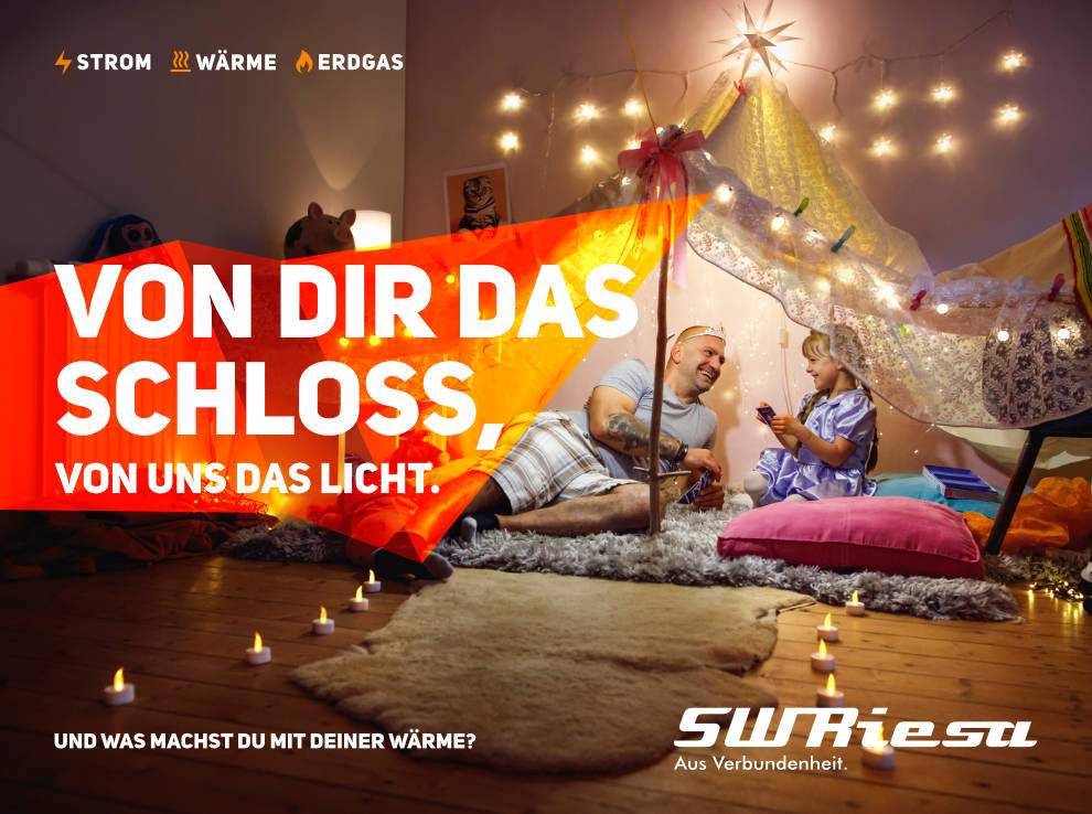 Kampagne Stadtwerke Riesa GmbH • Hier: 18/1-Plakat Motiv "Von Dir das Schloss..."